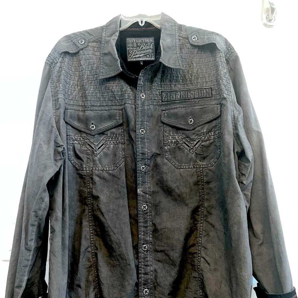 Affliction Black Premium LIVE FAST Stretch Stitched Detail LS XXL, Waxed Gray